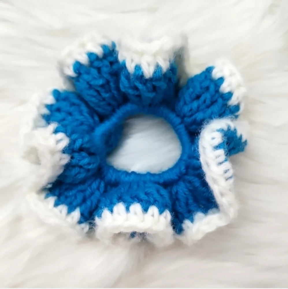 Handmade Large Textured Crocheted Scrunchies Ponytail Holder Hair Tie - New